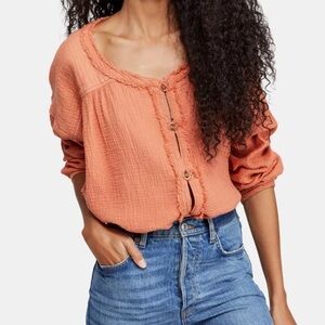 NWOT FREE PEOPLE Long Muslin Soft Oversized Coral Sweater Boho Large Fall Scoop